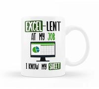 VIROSA Taza de café de cerámica de 325 ml con texto en inglés "Excel-Lent at My Job, Know My Sheet | Regalo divertido para compañeros de trabajo, compañeros de trabajo, contables o analistas de datos,