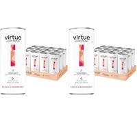Virtue Yerba Mate - Bebida Energética Natural - Sin Azúcar, Cero Calorías, Vegana, Cetogénica, Sin Gluten, Vitaminas del Grupo B - 12x 250ml (Melocotón y Frambuesa,) (Paquete de 2)
