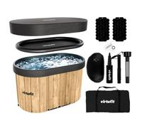 VirtuFit Baño de hielo oval 500 L Wood Look - Recipiente de agua fría Ice Bath para regeneración y recuperación muscular - plegable, aislamiento de 5 capas, incluye accesorios, exterior e interior