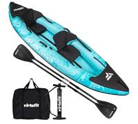 VirtuFit Kayak inflable 335 - 2 + 1 personas + opción de 3 plazas - Incluye 2 remos, bomba de mano, bolsa de transporte y 2 aletas - para mar, río y lago - Construcción estable - 335 cm - Turquesa