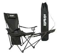 VirtuFit Silla de camping plegable con reposapiés negro - Silla de playa plegable con reposabrazos y soporte para bebidas - Cómoda silla de exterior para camping, jardín, festival y playa