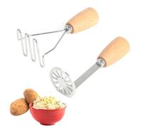 VirtuGro 2PCS Machacador de Patatas Aplastador de Patatas Prensa Patatas Acero Inoxidable Potato Masher Con Mango de Madera Para Puré de Patatas Mermeladas Verduras y Frutas