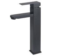 VirtuGro Grifo Lavabo de Acero Inoxidable con Válvula de Cerámica, Cromo Negro, Monomando, Alto, Bidet, Baño, Grifos para Lavabos de Baño, Moderno