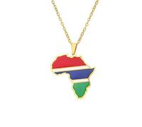Virtuoa-Art Dripping Oil África Mapa Colgante Collar - Gambia Mapa Bandera Encanto Cadena De Clavícula Patriótico Étnico Pareja Suéter Cadena Joyería para Hombres Y Mujeres Hip Hop Regalo,Gold,50C