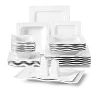 VIRUL Juego de vajilla Cuadrada de 28 Piezas Juego de Platos y tazones de Porcelana Blanca Juego de tazones para ensaladas y pastas Juego de Cena