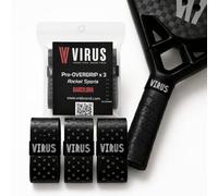 VIRUS Overgrip (Pack de 3) - Cinta de Agarre Antideslizante y Absorbente para Raquetas - Grip Microperforado de Tacto Seco y 0.7mm de Grosor para Pickleball y Tenis (Overgrip, Negro)