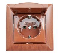 Visage - Enchufe con tapa para empotrar (madera de cerezo, sistema práctico de bornes, conexión de cable sin tornillos)