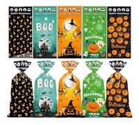 VisageVitalit 50 Piezas Bolsas Celofan Transparente Halloween, Estilos Bolsas Chuches con Calabaza Spooky Pattern, Pequeñas Bolsas Transparentes para Galleta, Dulce, Palomita