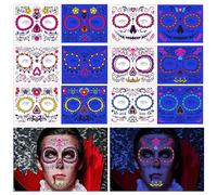 VisageVitalit 6 Hojas Pegatinas Halloween, Tatuajes Temporales Adultos de Zombie Impermeables, Maquillaje y Día de los Muertos