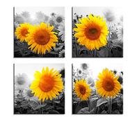 Visario 6614 Cuadro en lienzo, imagen sobre lienzo, 4 piezas, 4 x 30 x 30 cm, diseño de girasoles