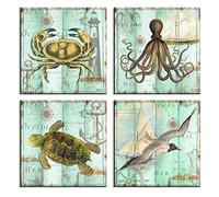 Visario 6615 Cuadro en lienzo, imagen sobre lienzo, 4 piezas, 4 x 30 x 30 cm, diseño de animales marinos