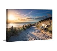Visario Cuadro de pared idílico sendero de playa con duenes y mar 5069 - Lienzo moderno de 120 x 80 cm, impresión artística sobre marco de madera, listo para colgar, decoración de pared para salón o