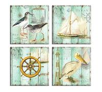 Visario 6616 Cuadro en lienzo, imagen sobre lienzo, 4 piezas, 4 x 30 x 30 cm, diseño marítimo