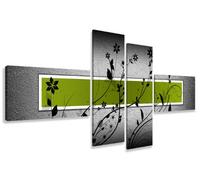 Visario cuadro lienzo ramas flores negras fondo gris verde 160x70 cm 6534