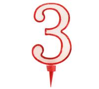 Viscio Trading 154769 Vela cumpleaños número 3, Cera, Blanco/Rojo, 12 x 24,5 x 1,5 cm