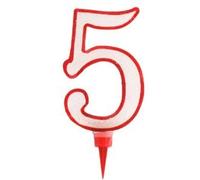 Viscio Trading 154771 Vela cumpleaños número 5, Cera, Blanco/Rojo, 12 x 24,5 x 1,5 cm