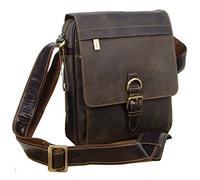 VISCONTI - Bolso de Hombro de Piel - Bolso Cruzado Pequeño para Hombre - Bandolera - Bolso Mensajero para Tablet y Cuadernos A5 - Link 16011 - Marrón