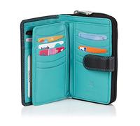 VISCONTI Colección Colorado Monedero de Cuero Suave para Mujer CD22 Bloqueo RFID Negro/Aguamarina