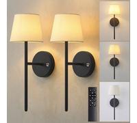 VISDANFO Juego de 2 apliques de pared inalámbricos recargables, alimentados por batería, 5200 mAh, regulables, apliques de pared inalámbricos con mando a distancia, aplique de pared con pantalla de