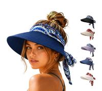 Visera con Pañuelo para Mujer, Sombrero con Pañuelo Integrado, Diseño de una Pieza con ala Ancha Ajustable y Lazo para Playa, Viajes y Actividades al Aire Libre (Navy Blue)