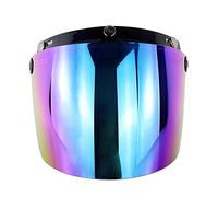 Visera de casco, Protectores de casco, protector facial abatible de 3 broches for motocicleta, lente lisa, como se describe (azul)(Rainbow)