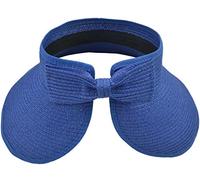 Visera de sol plegable para mujer, sombrero de pajita enrollable de ala ancha de 13 cm, ideal para cola de caballo, viajes de verano, playa y piscina, Azul real, One Size