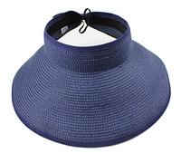 Visera de sol plegable para mujer, sombrero de pajita enrollable de ala ancha de 13 cm, ideal para cola de caballo, viajes de verano, playa y piscina, Azul marino, One Size