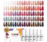 Vishine 48 frascos Soak Off UV LED gel Rosa Rojo Desnudo Marrón Rojo 45 Colores con Base Top Coat Esmalte Semi-Permanente Esmalte de Uñas Natural Manicura Uñas Polish para Nail Art 8 ml