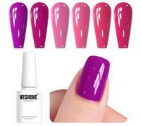 Vishine 6Pcs uñas esmalte semi permanente, fusha rosa púrpura color rosa remojamiento fuera de UV LED Gel Nail Polish Nail Classic Art Art and Spring 8ml