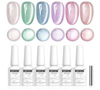 Vishine - Lote de gel para uñas (6 colores, desnuda, verde, azul, lilac, rosa pink, Icy Holographic Shades, esmalte semipermanente magnético UV/LED Nail Art de verano