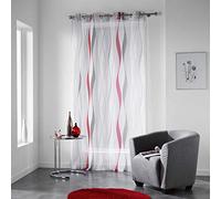 Douceur d'Intérieur Visillo con Ojales, de poliéster, Modelo Ondulys, de la Marca, poliéster, Rojo, 240x140 cm