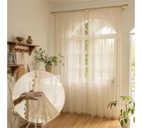 Visillos Salon 1Panel,Transparent Curtain Lace Semi-Shading Bohemian Handmade Tassels, Rod Flap Pocket Pantss, Window Processing Retro Country Curtains, Bedroom, Living Room(ROD POCKET_W140XH250CM)