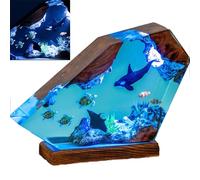 VISIOLEX Diorama con temática oceánica, lámpara océano, lámpara de mesilla de noche de resina epoxi, lámpara océano de resina, luz nocturna buceador, decoración despacho caballero (8 * 5in)