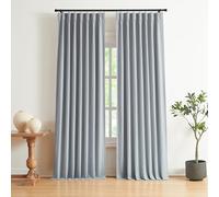 Vision Home Blue Gray Pinch Pleated Full Blackout Curtains Linen Blended Room Darkening Window Curtains 108 Inch for Living Room Bedroom Thermal Insulated Pinch Pleat Drapes with Hooks 40" Wx108 Lx2