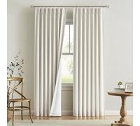 Vision Home - Cortinas opacas fruncidas, de oscurecimiento total, de mezcla de lino, para salón, dormitorio, aislamiento térmico, con ganchos, 2 uds., 101,6 cm x 228,6 cm (ancho x largo), natural