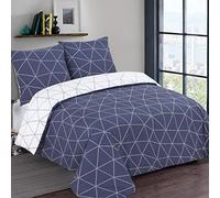 Vision Hugo Azul Marino - 100% algodón - Juego de Funda nórdica Doble Reversible 260 x 240 cm con 2 Fundas de Almohada de 65 x 65 cm para Cama Doble Extra Grande - Tejido Suave y cómodo - Oeko-Tex