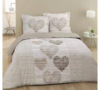 Vision Juego de Cama 100% Algodón - Alice Corazón Beige - Cama Doble (200 x 200 cm) - Funda Nórdica y 2 Fundas de Almohada (65 x 65 cm) - 57 Hilos, Suave y Confortable - Certificado Oeko-Tex