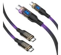 VisionSync Cable transparente USB C a USB C de 240W con pantalla LED compatible con carga rápida de 140W,100W para MacBook Pro, lPhone16/15/15Pro, Galaxy S24/S23/S23Ultra/S22,2m-Paquete de 2