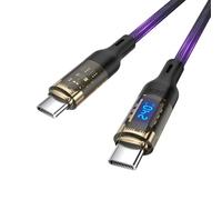 VisionSync Cable transparente USB C a USB C de 240W con pantalla LED compatible con carga rápida de 140W y 100W para MacBook Pro, lPhone16/15/15Pro/15ProMax, Galaxy S23+/S23Ultra/S22,1.2m,negro