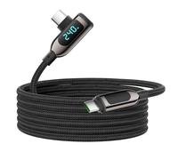 VisionSync Cable USB C a USB C de 240W en Ángulo Recto, 10ft, Negro | Cable carga rápida Type C nailon trenzado pantalla LED para iPhone 17/16 Pro Max, Samsung S26/S25 Ultra, MacBook, iPad