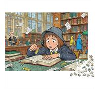 Visita a la Biblioteca del día lluvioso Puzzle De Madera Impermeable Puzzles De 1000 Piezas para Adultos Divertido Rompecabezas para Decoración del Hogar