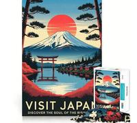 Visita Japón︰ Póster del Paisaje del Sol Naciente Rompecabezas para Adolescentes 1000 Piezas Estimula la Mente Diversión Corte Limpio Componentes Resistentes Actividad conmovedora para Compartir