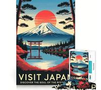 Visita Japón︰ Póster Paisaje del Sol Naciente Rompecabezas 1000 Juego de concentración Mental Corte de precisión Bordes Suaves Juego de construcción de Conexiones significativas (38x26cm)