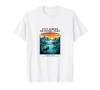 Visita Jasper National Park Alberta Canadá Retro Moose Camiseta gráfica económica, Hombre, Blanco, L
