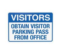 Visitors Obtain Visitor Parking Pass From Office - Señal de advertencia de seguridad para visitantes para el hogar, negocios, exteriores, interiores, patio, garaje, calle, pared, precaución