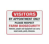 Visitors Please Respect Farm Biosecurity, letrero de aluminio de 30,5 x 20,3 cm, protección UV, impermeable, resistente a la intemperie y a la decoloración, 4 agujeros preperforados