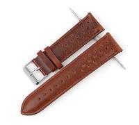 VISIYUBL Banda de reloj de cuero 18 mm 20 mm 22 mm 24 mm pulsera porosa transpirable Pulsera Pulsera hecha a mano costuras for hombres WatchStrap(Red brown,24mm)