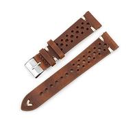 VISIYUBL Cera de petróleo Cuero WatchStrap 18mm 20mm 22 mm 24mm reloj de relojes poroso transpirable poroso costuras blancas for ver accesorios de pulsera(Brown-white wire,20mm)
