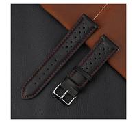 VISIYUBL Correa de reloj de cuero 18 mm 19 mm 20 mm 22 mm 24 mm Transpirable Pulsera porosa Pulsera Pulsera Hecho a mano Pulsación de relojes(Black-red wire,22mm)