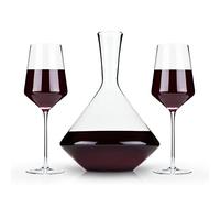 Viski Raye Burdeos - Juego de 3 copas de vino y decantador - Cristal transparente de alta calidad, moderno, con tallo, fondo plano, regalo de vino tinto